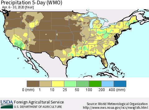 United States Precipitation 5-Day (WMO) Thematic Map For 4/6/2020 - 4/10/2020