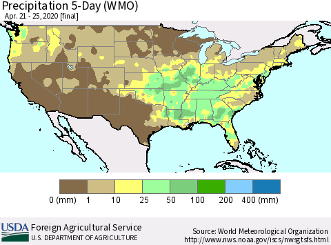 United States Precipitation 5-Day (WMO) Thematic Map For 4/21/2020 - 4/25/2020