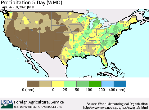 United States Precipitation 5-Day (WMO) Thematic Map For 4/26/2020 - 4/30/2020