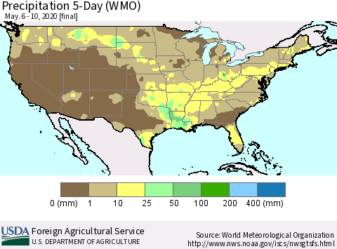 United States Precipitation 5-Day (WMO) Thematic Map For 5/6/2020 - 5/10/2020