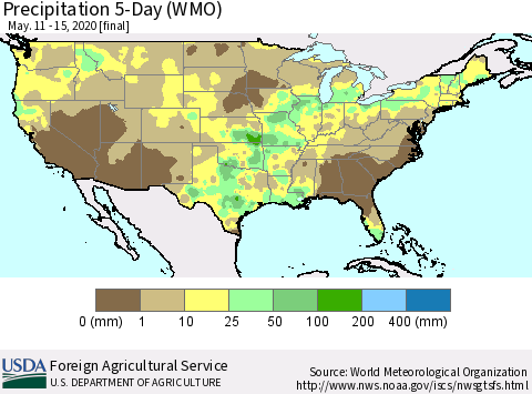 United States Precipitation 5-Day (WMO) Thematic Map For 5/11/2020 - 5/15/2020