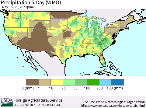 United States Precipitation 5-Day (WMO) Thematic Map For 5/16/2020 - 5/20/2020