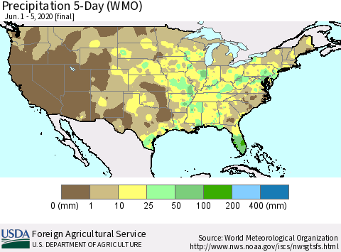 United States Precipitation 5-Day (WMO) Thematic Map For 6/1/2020 - 6/5/2020