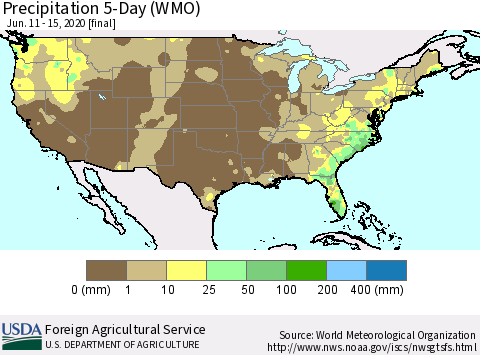 United States Precipitation 5-Day (WMO) Thematic Map For 6/11/2020 - 6/15/2020