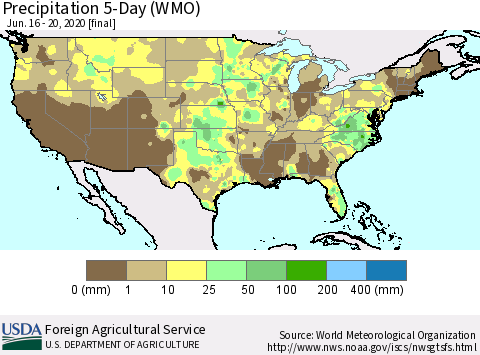 United States Precipitation 5-Day (WMO) Thematic Map For 6/16/2020 - 6/20/2020