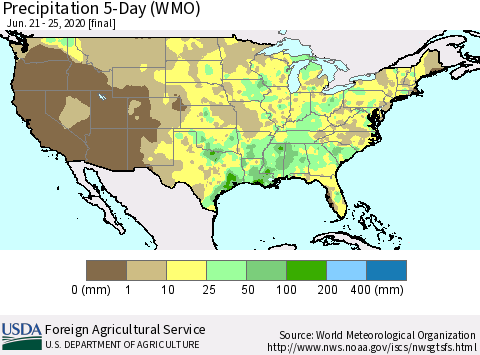 United States Precipitation 5-Day (WMO) Thematic Map For 6/21/2020 - 6/25/2020