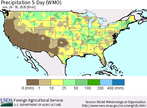 United States Precipitation 5-Day (WMO) Thematic Map For 6/26/2020 - 6/30/2020