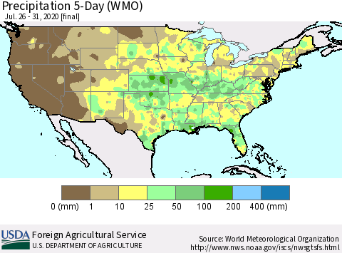 United States Precipitation 5-Day (WMO) Thematic Map For 7/26/2020 - 7/31/2020