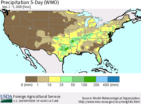 United States Precipitation 5-Day (WMO) Thematic Map For 9/1/2020 - 9/5/2020