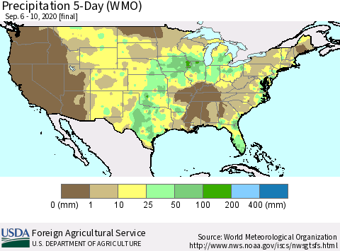 United States Precipitation 5-Day (WMO) Thematic Map For 9/6/2020 - 9/10/2020