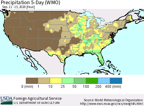 United States Precipitation 5-Day (WMO) Thematic Map For 9/11/2020 - 9/15/2020