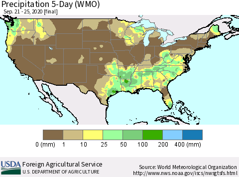 United States Precipitation 5-Day (WMO) Thematic Map For 9/21/2020 - 9/25/2020