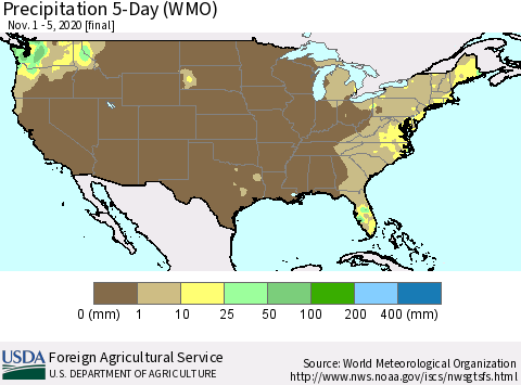 United States Precipitation 5-Day (WMO) Thematic Map For 11/1/2020 - 11/5/2020