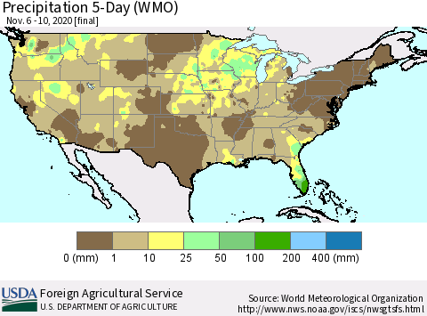 United States Precipitation 5-Day (WMO) Thematic Map For 11/6/2020 - 11/10/2020