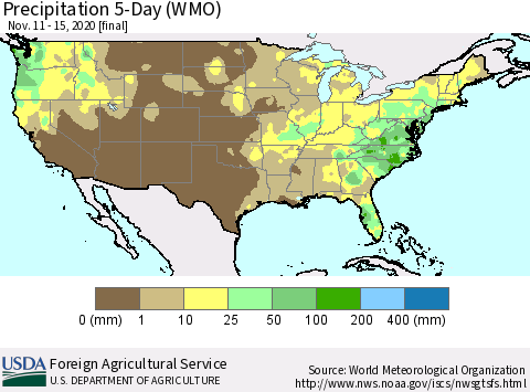 United States Precipitation 5-Day (WMO) Thematic Map For 11/11/2020 - 11/15/2020