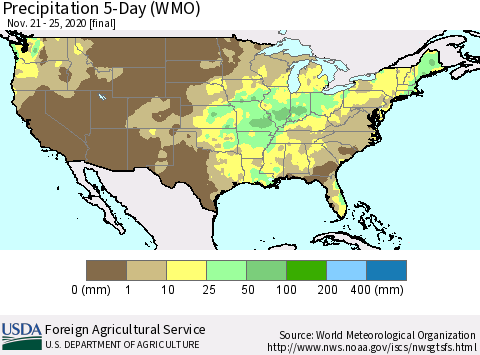 United States Precipitation 5-Day (WMO) Thematic Map For 11/21/2020 - 11/25/2020