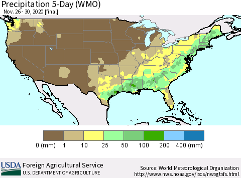United States Precipitation 5-Day (WMO) Thematic Map For 11/26/2020 - 11/30/2020