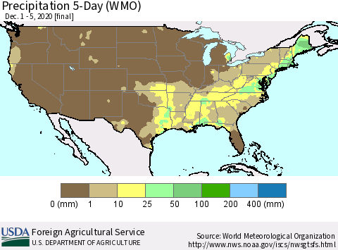United States Precipitation 5-Day (WMO) Thematic Map For 12/1/2020 - 12/5/2020
