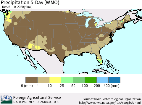 United States Precipitation 5-Day (WMO) Thematic Map For 12/6/2020 - 12/10/2020