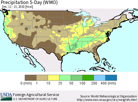 United States Precipitation 5-Day (WMO) Thematic Map For 12/11/2020 - 12/15/2020