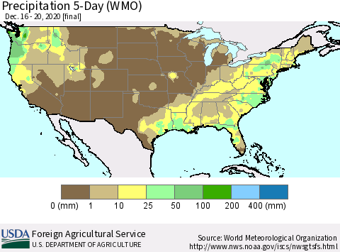 United States Precipitation 5-Day (WMO) Thematic Map For 12/16/2020 - 12/20/2020