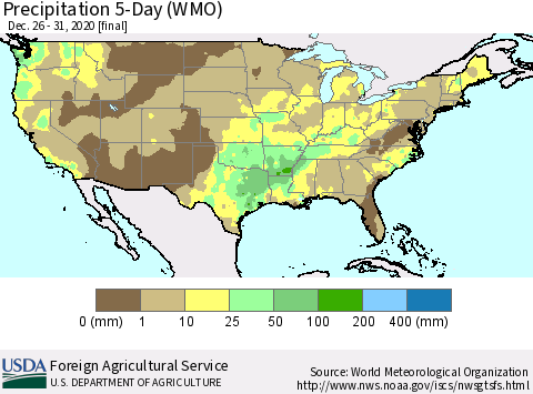 United States Precipitation 5-Day (WMO) Thematic Map For 12/26/2020 - 12/31/2020