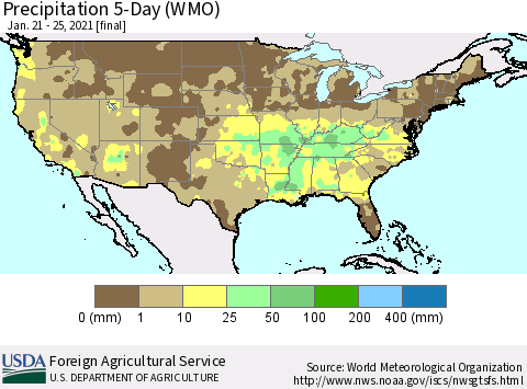 United States Precipitation 5-Day (WMO) Thematic Map For 1/21/2021 - 1/25/2021