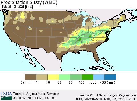 United States Precipitation 5-Day (WMO) Thematic Map For 2/26/2021 - 2/28/2021