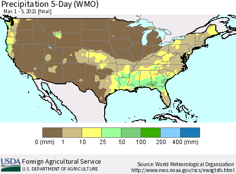 United States Precipitation 5-Day (WMO) Thematic Map For 3/1/2021 - 3/5/2021