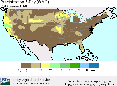 United States Precipitation 5-Day (WMO) Thematic Map For 3/6/2021 - 3/10/2021