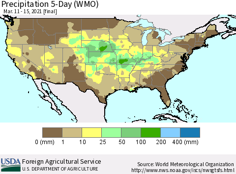United States Precipitation 5-Day (WMO) Thematic Map For 3/11/2021 - 3/15/2021