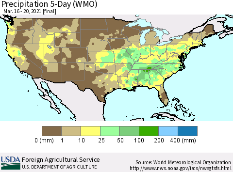 United States Precipitation 5-Day (WMO) Thematic Map For 3/16/2021 - 3/20/2021