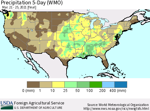 United States Precipitation 5-Day (WMO) Thematic Map For 3/21/2021 - 3/25/2021