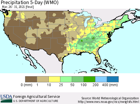 United States Precipitation 5-Day (WMO) Thematic Map For 3/26/2021 - 3/31/2021