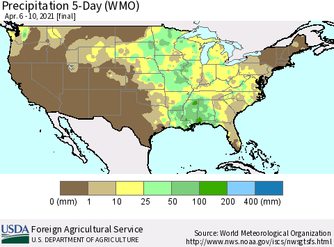 United States Precipitation 5-Day (WMO) Thematic Map For 4/6/2021 - 4/10/2021