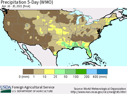 United States Precipitation 5-Day (WMO) Thematic Map For 4/16/2021 - 4/20/2021