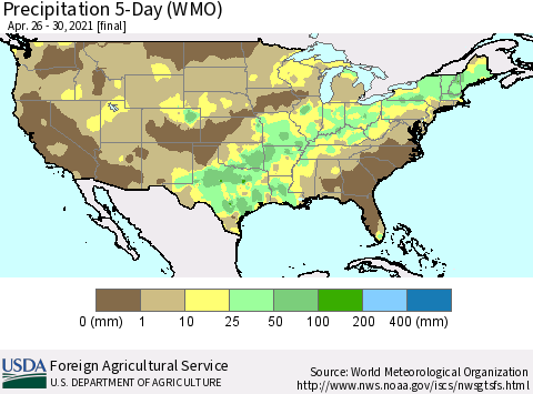 United States Precipitation 5-Day (WMO) Thematic Map For 4/26/2021 - 4/30/2021