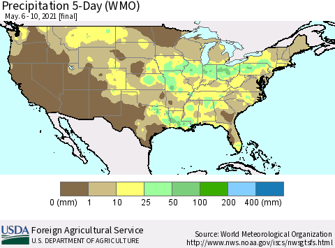 United States Precipitation 5-Day (WMO) Thematic Map For 5/6/2021 - 5/10/2021