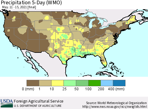 United States Precipitation 5-Day (WMO) Thematic Map For 5/11/2021 - 5/15/2021