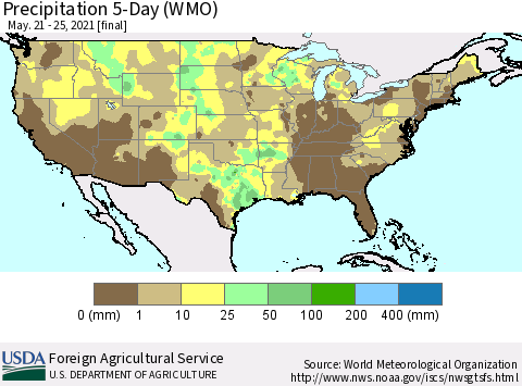 United States Precipitation 5-Day (WMO) Thematic Map For 5/21/2021 - 5/25/2021