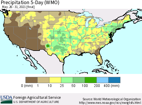 United States Precipitation 5-Day (WMO) Thematic Map For 5/26/2021 - 5/31/2021