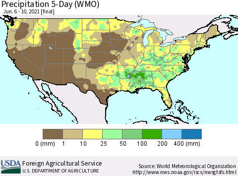 United States Precipitation 5-Day (WMO) Thematic Map For 6/6/2021 - 6/10/2021