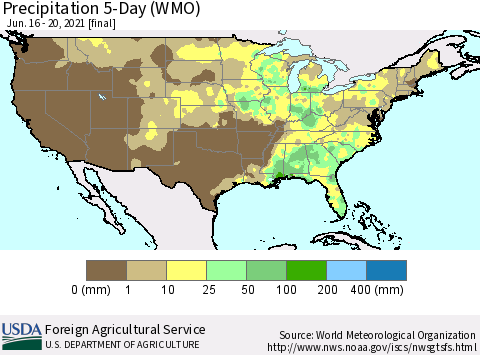 United States Precipitation 5-Day (WMO) Thematic Map For 6/16/2021 - 6/20/2021