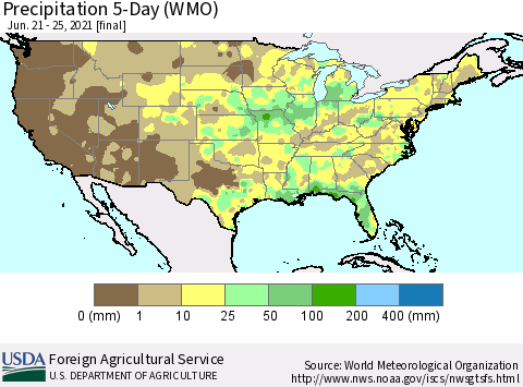 United States Precipitation 5-Day (WMO) Thematic Map For 6/21/2021 - 6/25/2021
