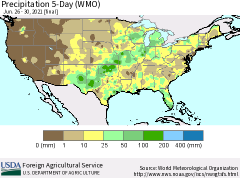 United States Precipitation 5-Day (WMO) Thematic Map For 6/26/2021 - 6/30/2021