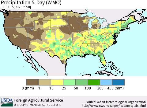United States Precipitation 5-Day (WMO) Thematic Map For 7/1/2021 - 7/5/2021