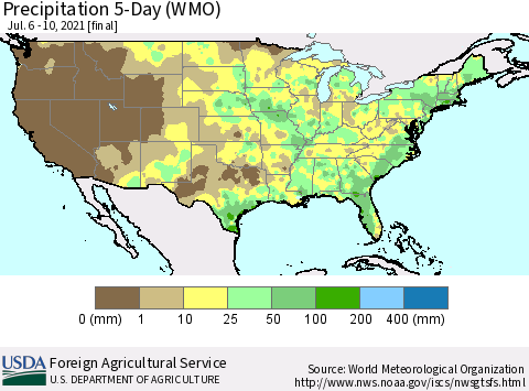 United States Precipitation 5-Day (WMO) Thematic Map For 7/6/2021 - 7/10/2021