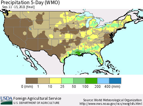 United States Precipitation 5-Day (WMO) Thematic Map For 9/11/2021 - 9/15/2021