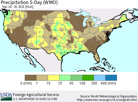 United States Precipitation 5-Day (WMO) Thematic Map For 9/26/2021 - 9/30/2021