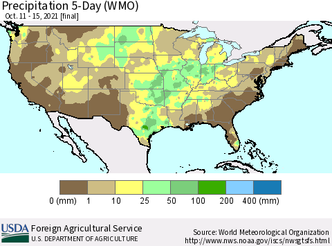 United States Precipitation 5-Day (WMO) Thematic Map For 10/11/2021 - 10/15/2021